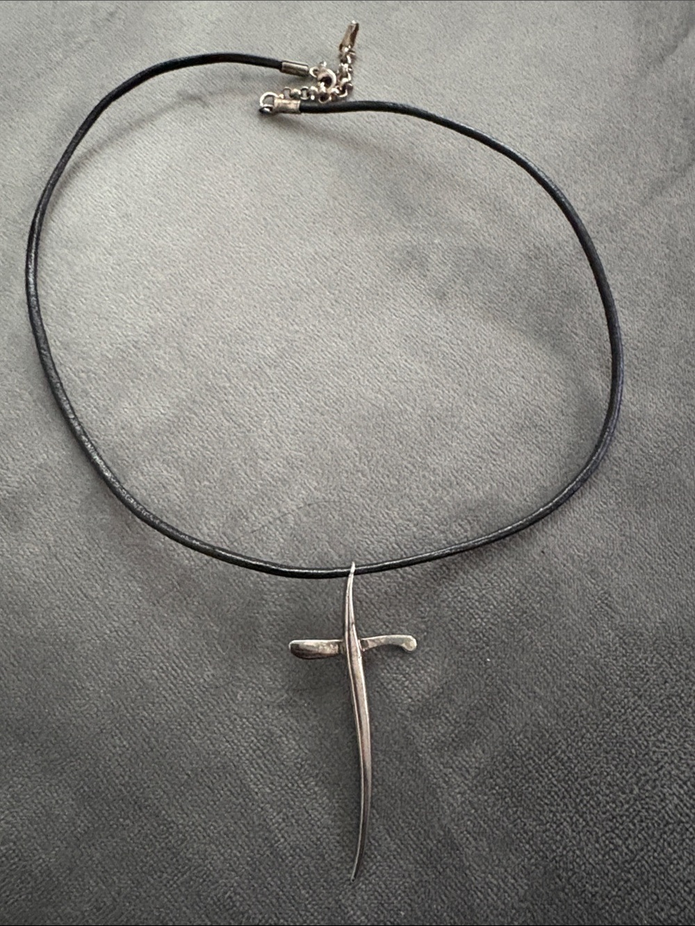 Minimalist Black Cross Pendant Necklace - Sterling Silver on leather chord